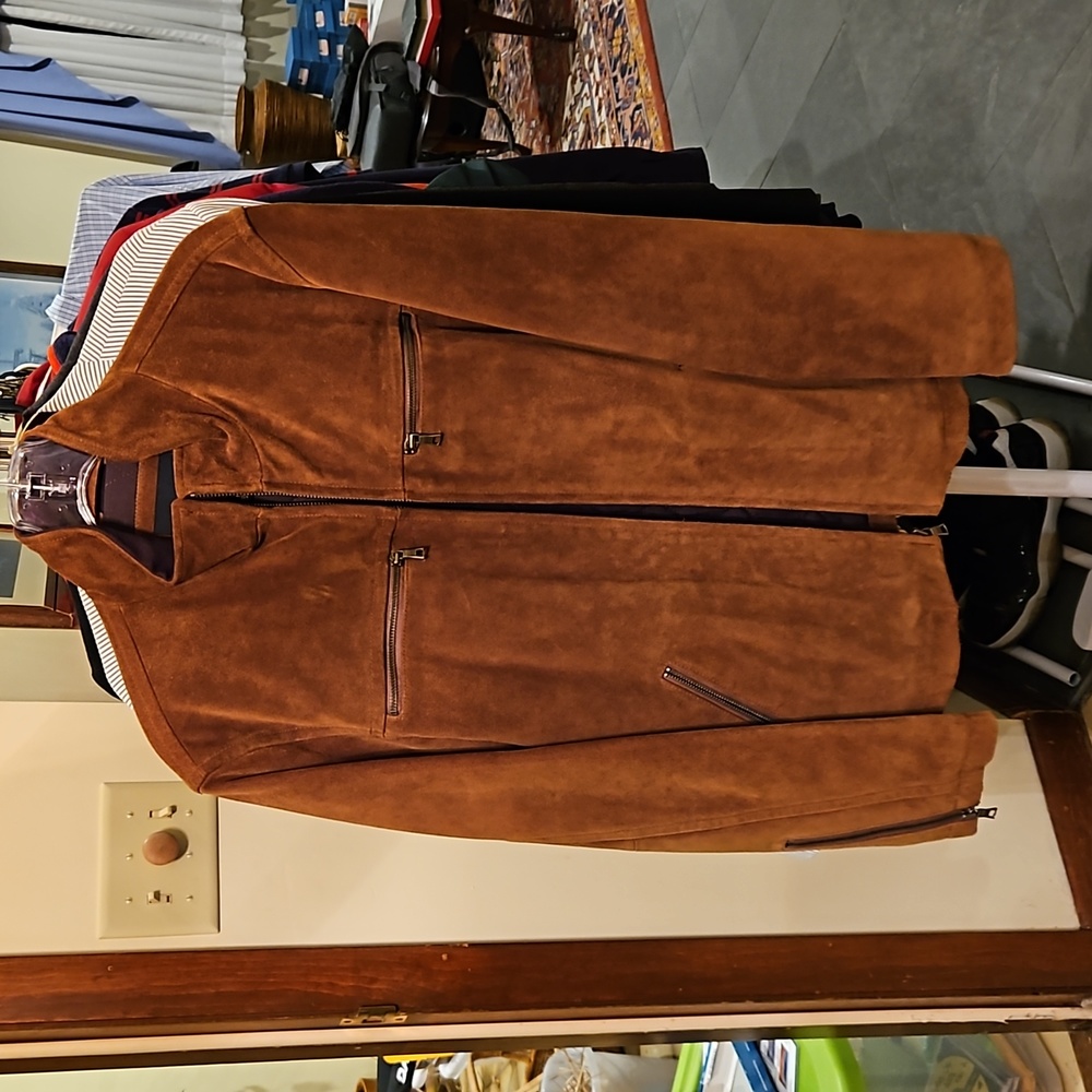 Banana Republic Tan suede biker jacket, comes with Jacket Bag
